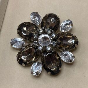 3” Crystal Flower Brooch in Smoky Brown and Clear Stones